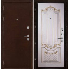 Дверь входная металлическая Феникс медный антик панель Александрия -2 эмаль слоновая кость патина+золото