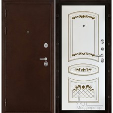 Дверь входная металлическая Феникс медный антик панель Алина белая эмаль + патина золото