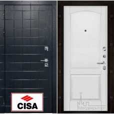 Дверь входная металлическая Сенатор-плюс, с замком Cisa панель Фоборг эмаль белая, натуральный массив ольхи