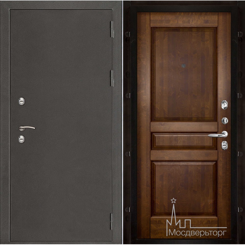 Дверь входная металлическая Термо-3 темное серебро панель Гармония античный орех массив ольхи