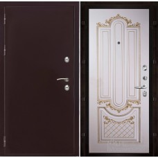 Дверь входная металлическая Термо-3 медный антик панель Александрия -2 эмаль слоновая кость патина золото