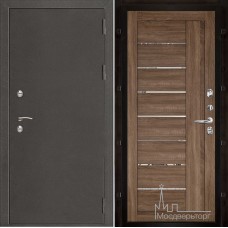 Дверь входная металлическая Термо-3 темное серебро панель 2110 Серый велюр с зеркальными вставками