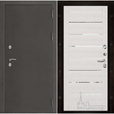 Дверь входная металлическая Термо-3 темное серебро панель 2125 Капучино велюр с зеркальными вставками
