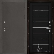 Дверь входная металлическая Термо-3 темное серебро панель 2125 Шоко велюр с зеркальными вставками