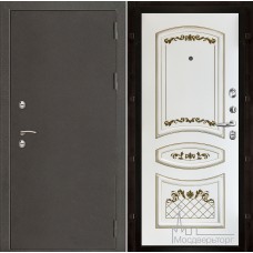Дверь входная металлическая Термо-3 темное серебро панель Алина белая эмаль + патина золото