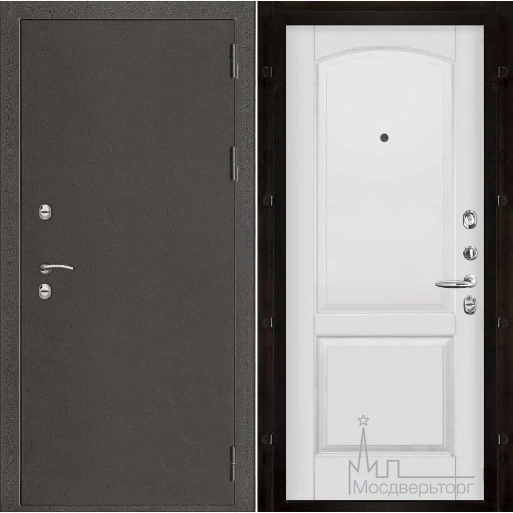 Дверь входная металлическая Термо-3 темное серебро панель Фоборг эмаль белая массив ольхи