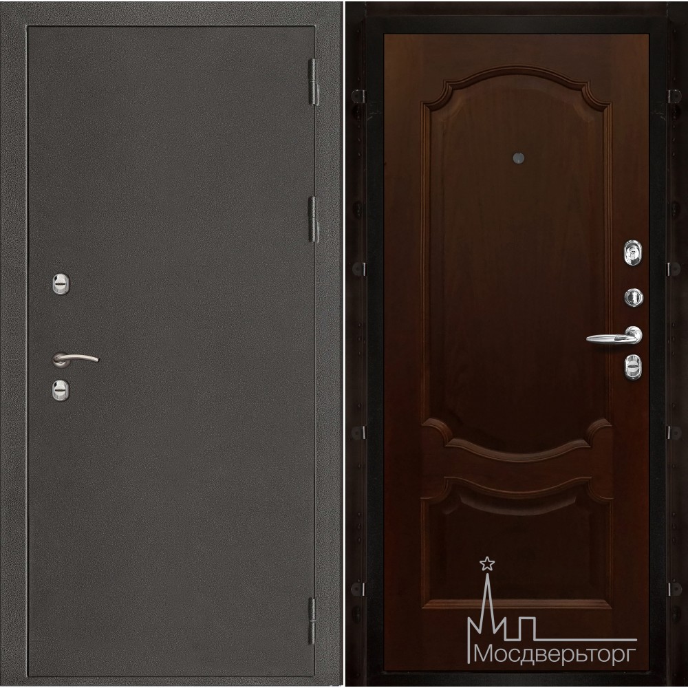 Дверь входная металлическая Термо-3 темное серебро панель Монако орех тон 2 натуральный шпон