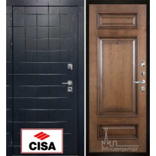 Дверь входная металлическая Сенатор-плюс, с замком Cisa панель Рим дуб коньяк тон 19 натуральный шпон