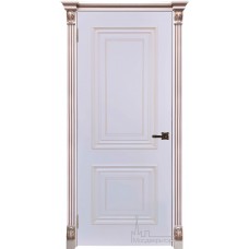 Межкомнатная дверь Итало Багет 30, эмаль белая, портал с цветочком патина капучино, глухая
