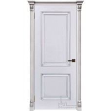Межкомнатная дверь Итало Багет 32, эмаль белая, портал с цветочком патина серебро, глухая