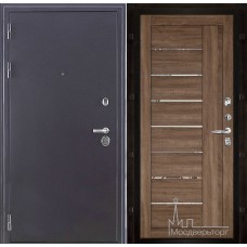 Дверь входная металлическая Колизей темное серебро панель 2110 Серый велюр с зеркальными вставками